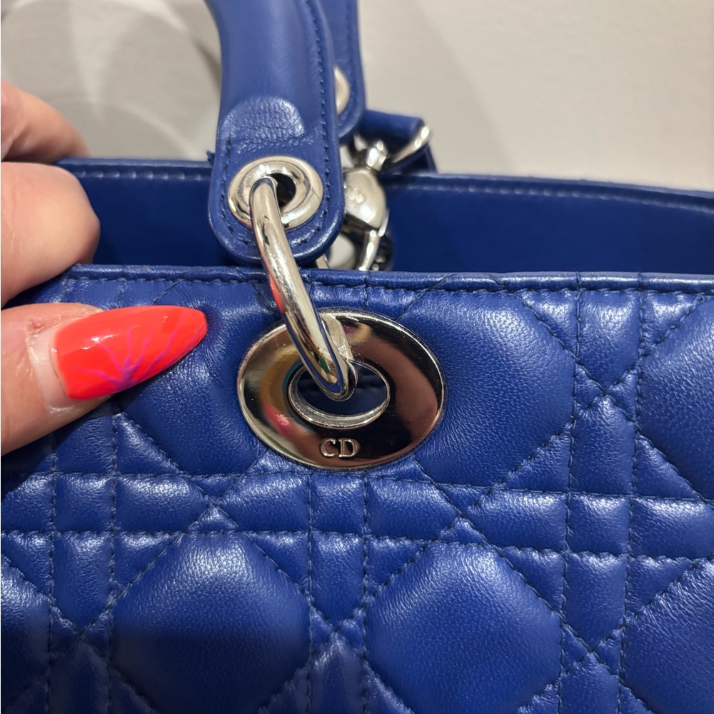 LADY DIOR CANNAGE Blue Quilted Handbag/crossbody/shoulder Lambskin - Picture 12 of 13